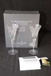 SET 2 WATERFORD CRYSTAL MILLENNIUM COLLECTION TOASTING FLUTES 'PEACE' In Box (O-68)