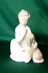 LLADRO #4522 PORCELAIN FIGURINE MATTE FINISH BOY WITH DOG