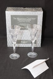 SET 2 WATERFORD CRYSTAL MILLENNIUM COLLECTION TOASTING FLUTES '5 UNIVERSAL' In Box (O-69)