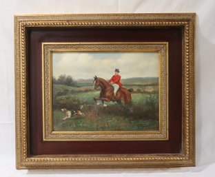 Framed Fox Hunt Oil Painting Signed With COA (M-57)