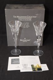 SET 2 WATERFORD CRYSTAL MILLENNIUM COLLECTION TOASTING FLUTES 'PEACE' In Box (O-70)