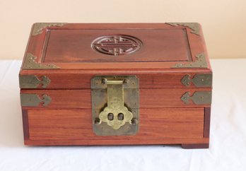 Vintage Asian Wooden Jewlery Box W/ Brass Trim