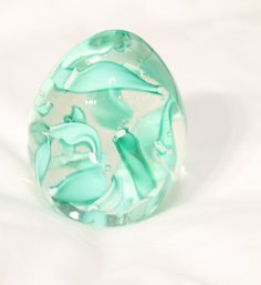 Art Glass Green Swirl Egg Glass Paperweight