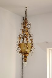Vintage Swag Chain Hanging Chandelier Brass And Crystals (A-73)