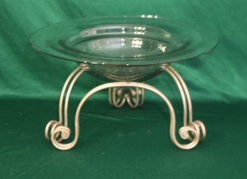 Hand Blown Glass Centerpiece Bowl On Metal Stand (P-13)