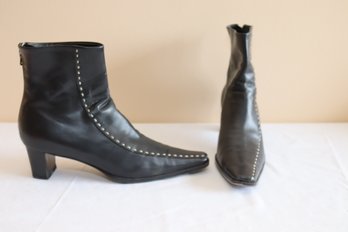 Prada Black Leather Ankle Boots Size 37 (C-21)