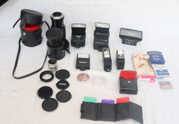 Vintage Camera Accessories Lot: Flash, Lens, Covers, Filters & MORE!