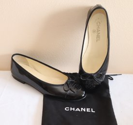 CHANEL Black Balet Flats Size 37 (C-23)