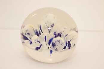 Murano Blue And White Art Glass Paperweight (H-15)