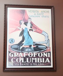 Framed Grafofoni Columbia Dancing Couple Italian Vintage Poster Dance Gramophone (S-85)