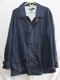 Polo By Ralph Lauren Navy Blue Jacket Coat With Leather Trim Size XL