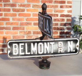 Vintage Belmont Dr N And Turf La. Street Sign Roslyn Heights