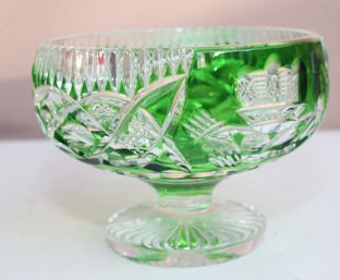 Green Cut To Clear Crystal Bowl (G-18)