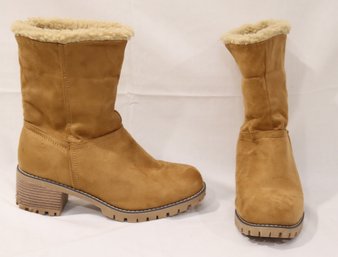 Brown Shearling High Heel Boots Size 9