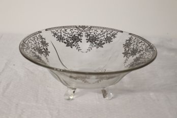 Footed Glass Bowl With Silver Detail (F-15)