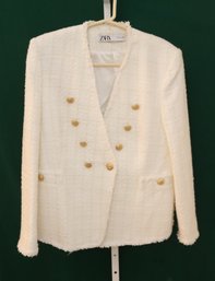Zara White Blazer Jacket With Gold Buttons Size L. (Z-27)