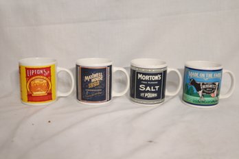 Set Of 4 Vintage Label Coffee Mugs (V-27)