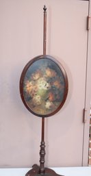 Antique Wooden Pole Screen With Floral Painting (G-40)