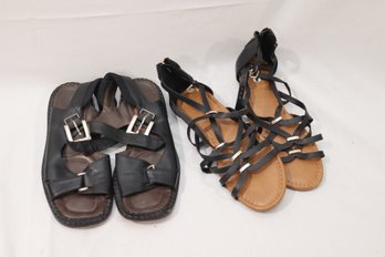 2 Pairs Black Sandals  Goffredo Fantini & Merona. (H-19)