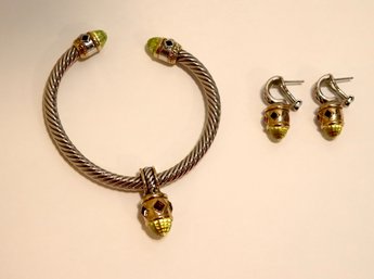 David Yurman Style Bracelet With Charm And Earrings  (J-3)