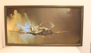 Framed BARRIE A.F. CLARK SPITFIRE FINE ART PRINT (J-18)