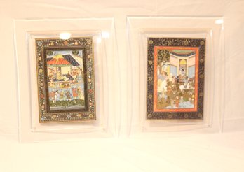 Vintage Pair Of Asian Scenes Framed In Acrylic (T-16)