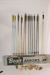 Vintage Wooden Arrows With Broad Heads Bear And Extras (V-37)