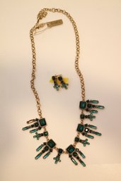 Iman Costume Jewlery Emerald Necklace And Matching Earrings (J-7)