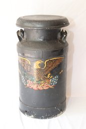 Vintage Metal Milk Can With Eagle And American Flag Queensboro LI City, NY  (F-29)
