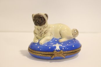 Limoges Pug Dog Trinket Box Peint Main Made In France MM