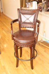 Leather And Wood Counter Stool (F-12)