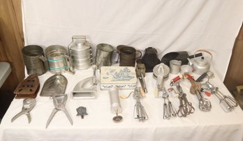 Vintage Kitchen Utensils Sifters, Mixers, Juicers, Iron Stands And More!