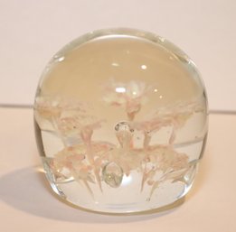 Vintage Pink And White Art Glass Paperweight (H-34)