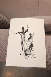 Signed Pen & Ink Drawing Dancer And Cello.