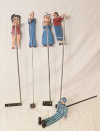 Vintage Wooden Betty Boop, Sailor, Popeye, Olive Oil, And Suit Guy