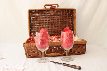Boursin Wine Glasses In Basket W/ Cheese Knife (F-97)