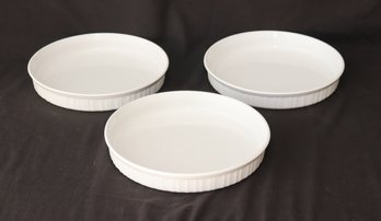 3 Corning Ware F-3-B French White 10 Inch Round Quiche Baking Dish (C-83)