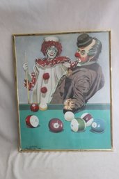 Vintage Framed Clowns Playing Pool Signed Oberstein (V-61)