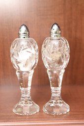 Vintage Crystal Salt And Pepper Shakers (H-11)