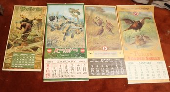 Collection Of 4 Vintage Peters & Remington Hunting Reproduction Calendars (F-6)