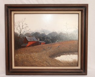 Vintage Framed Thomas Kerry Barn Painting (R-8)