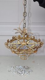Vintage Brass Chandelier With Crystals