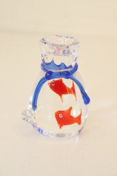 Art Glass Paperweight Goldfish In Bag (H-41)
