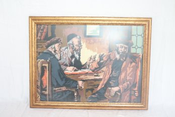 Vintage Framed Needlepoint Torah Study