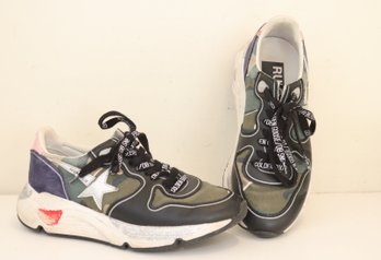 Golden Goose Running Sole Sneakers In Camouflage Canvas With Silver Laminated Leather Star & Baby-pink Leather