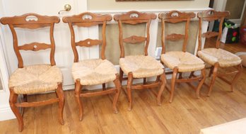 5 Vintage Wooden Chairs With Woven Rope Seats (T-62)