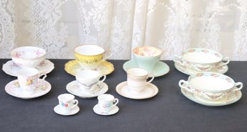 10 Assorted Vintage Tea Cups And Saucers Wedgwood, Ansley, & More!
