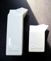 Vintage AES White Ceramic Milk Carton And Cream (H-29)