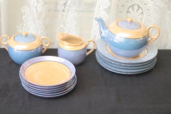 Vintage Tea Pot, Reamer & Sugar Bowl, Plates And Saucers.  No Cups! (B-99)