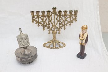 Judaica Menorah, Bar Mitzvah Boy, And Hanukkah Dreidel Music Box (V-46)